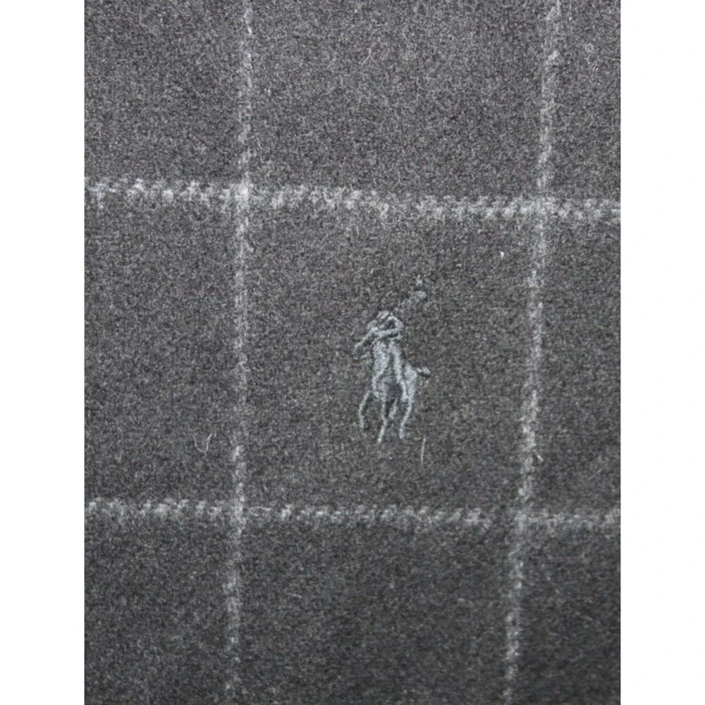 Polo Ralph Lauren Made Italy Men Women Scarf Black Gray Plaid Reversible Vintage